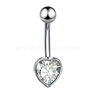 Clear Cubic Zirconia Belly Button Rings, Stainless Steel Piercing Navel Rings, Curved Barbell Body Jewelry for Women, Stainless Steel Color, Heart, 8~13mm, Bar: 10x1.5mm(WG9960A-12)