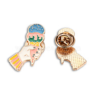 Ice-Cream Shape Enamel Pin, Light Gold Plated Alloy Badge for Backpack Clothes, Nickel Free & Lead Free, Steel Blue, 30x20mm(JEWB-N007-210)