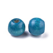 Dyed Natural Wood Beads, Round, Lead Free, Dark Cyan, 8x7mm, Hole: 3mm, about 6000pcs/1000g(WOOD-Q006-8mm-02-LF)