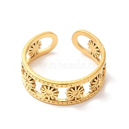 Ion Plating(IP) 304 Stainless Steel Flower Open Cuff Ring Finding, Pad Ring Settings, Golden, Inner Diameter: 18mm, Tray: 1.2mm(STAS-K253-03G)