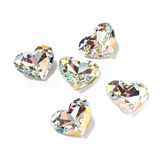 Light AB Style Glass Rhinestone Cabochons, Pointed Back & Back Plated, Faceted, Heart, Light Crystal AB, 23x28x9.4mm(RGLA-J031-001LA)