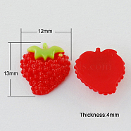 Resin Strawberry Flatback Cabochons, Red, 13x12x4mm(CRES-B3051-A99)