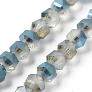 Electroplate Transparent Glass Beads Strands, Frosted, Faceted, Lantern, Steel Blue, 7x7.8x7.5mm, Hole: 1.5mm, about 72pcs/strand, 20.79''(52.8cm)(EGLA-I018-HP02)