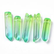 Two Tone Glass Beads, Top Drilled Beads, Bullet, Cyan, 25~40x7~8x6~7mm, Hole: 0.9mm(GLAA-S167-13H)