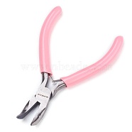 45# Carbon Steel Jewelry Pliers, Bent Nose Pliers, Ferronickel, Pink, 116.5x72.5x9mm(PT-L007-23F)