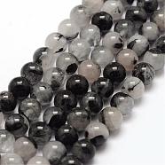 Natural Black Rutilated Quartz Bead Strands, Round, 8mm, Hole: 1mm, about 50pcs/strand, 15.7 inch(G-P217-32-8mm)