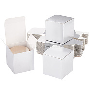 Foldable Paper Wedding Candy Boxes, Square Candy Case for Wedding Party, Silver, 15.2x10cm, Unfold: 5.1x5.1x5.1cm(CON-WH0094-22B)