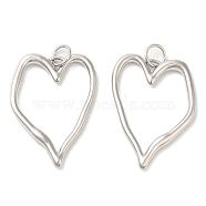 Brass Pendants, with Jump Ring, Long-Lasting Plated, Lead Free & Cadmium Free, Heart Charm, Platinum, 25.5x18.5x2mm, Hole: 3mm(KK-K332-31P)