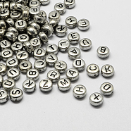 Plated Acrylic Horizontal Hole Letter Beads, Flat Round, Random Mixed Letters, 7x4mm, Hole: 1.3mm, about 360pcs/50g(X1-PACR-Q099-M03)