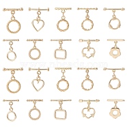 10Pcs 10 Styles Rack Plating Brass Toggle Clasps, Cadmium Free & Lead Free, Long-Lasting Plated, Mixed Shapes, Golden, 13~15.5x5.5~12x1.2mm, Hole: 1.8mm, 1pc/style(KK-CJ0002-04)