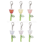 Lily Glass & Acrylic Pendant Decorations, Lobster Clasps Charms for Bag Ornaments, Mixed Color, 40mm, 6pcs/set(HJEW-JM01988)