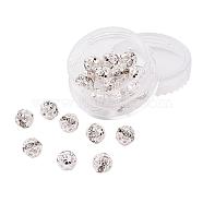Brass Rhinestone Beads, Grade A, Silver Color Plated, Round, Crystal, 8mm, Hole: 1mm, 20pcs/box(RB-JP0001-8mm-01S)