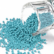 11/0 Grade A Baking Paint Glass Seed Beads, Round, Cyan, 2.3x1.5mm, Hole: 1mm, about 5300pcs/50g(X-SEED-N001-A-1016)