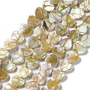 Drawbench Style Natural Freshwater Shell Beads Strands, AB Color Plated, Heart, Colorful, 10x10~10.5x3mm, Hole: 0.5mm, about 37~38pcs/strand, 13.07~13.31 inch(33.2~33.8cm)(SHEL-F003-03)