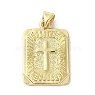 Rack Plating Brass Pendants, Long-Lasting Plated, Cadmium Free & Lead Free, Rectangle with Cross, Real 18K Gold Plated, 24x15.5x2mm, Hole: 4x3mm(KK-C052-13G)