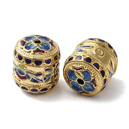 Rack Plating Brass Enamel Beads, Long-Lasting Plated, Cadmium Free & Lead Free, Column with Flower Pattern, Real 18K Gold Plated, 18x15.5mm, Hole: 2mm(KK-P276-46G)