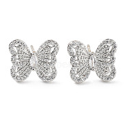 Butterfly Rack Plating Brass Micro Pave Clear Cubic Zirconia Stud Earrings for Women, Long-Lasting Plated, Lead Free & Cadmium Free, Platinum, 11.5x13.5mm(KK-Z038-17P)