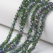 Electroplate Transparent Glass Beads Strands, Half Multi-color Plated, Faceted, Rondelle, Olive Drab, 4x3mm, Hole: 0.4mm, about 145pcs/strand, 18.9 inch(48cm)(X-EGLA-A034-T4mm-Q04)
