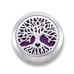 316 Surgical Stainless Steel Car Diffuser Locket Clips, with Perfume Pad and Magnetic Clasps, Flat Round with Tree of Life, Purple, 30x7mm(STAS-H336-31C)