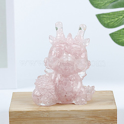 Resin Dragon Display Decoration, with Natural Rose Quartz Chips inside Statues for Home Office Decorations, 55x40x70mm(PW-WG73739-04)