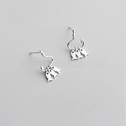 Brass Dangle Stud Earrings, Fishhook with Fish, Platinum, 18mm(FS-WG53E88-01)