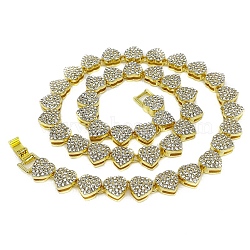 Alloy with Glass Rhinestone Heart Cuban Chain Necklaces, Golden, 15.75 inch(40cm)(PW-WG58975-09)