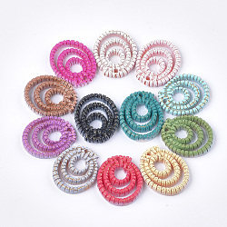 Resin Pendants, Imitation Woven Rattan Pattern, Oval, Mixed Color, 27x22x4.5mm, Hole: 1.8mm(RESI-S364-38)