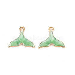 Alloy Enamel Pendants, Whale Tail Shape, Light Gold, Medium Spring Green, 15x17.5x3mm, Hole: 1.6mm(ENAM-S121-060F)