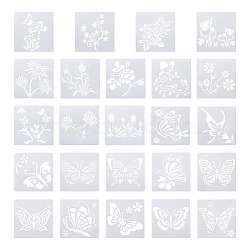 2Sets Square with Floral & Butterfly Pattern PET Drawing Stencil, Drawing Scale Template, For DIY Scrapbooking, White, 1set/style(DIY-CW0001-12)