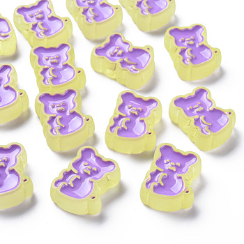 Transparent Acrylic Beads, with Enamel, Frosted, Bear, Light Goldenrod Yellow, 26.5x20x9mm, Hole: 3mm