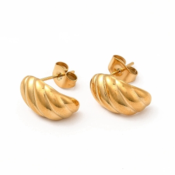 316 Stainless Steel Shell Shape Stud Earrings for Women, Real 18K Gold Plated, 12x8mm, Pin: 0.7mm