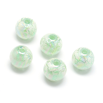 Spray Painted Acrylic Beads, Crackle Style, AB Colour, Round, Pale Turquoise, 10mm, Hole: 2mm, about 920pcs/500g