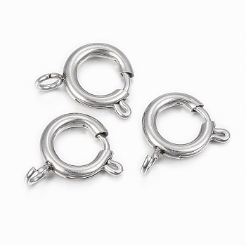 304 Stainless Steel Smooth Surface Spring Ring Clasps, Stainless Steel Color, 14x10x2mm, Hole: 2.5mm