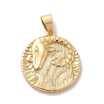 Real 18K Gold Plated Zodiac Theme Brass Pendants, Aries, 22.5~23x20.5~21x2~3mm, Hole: 6x4mm