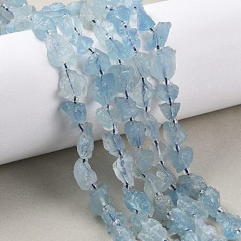 Raw Rough Natural Aquamarine Beads Strands, Nuggets, with Seed Beads, 5~18x5~12x4~8mm, Hole: 1mm, about 30~45pcs/strand, 15.55''(39.5cm)~15.94''(40.5cm)