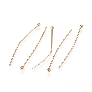 304 Stainless Steel Ball Head Pins, Real 24k Gold Plated, 30x0.6mm, 22 Gauge, Head: 1.8mm