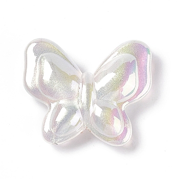 Opaque Acrylic Beads, with Glitter Powder, AB Color, Butterfly, White, 27x32x8.5mm, Hole: 2mm