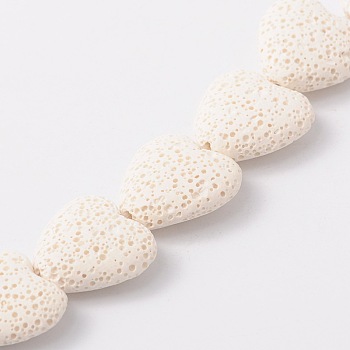 Synthetic Lava Rock Bead Strands, Heart, Dyed, White, 20x20x7mm, Hole: 1mm, about 20pcs/strand, 15.3 inch