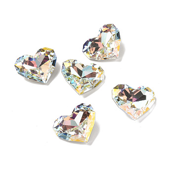 Light AB Style Glass Rhinestone Cabochons, Pointed Back & Back Plated, Faceted, Heart, Light Crystal AB, 23x28x9.4mm