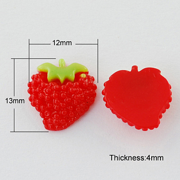 Resin Strawberry Flatback Cabochons, Red, 13x12x4mm
