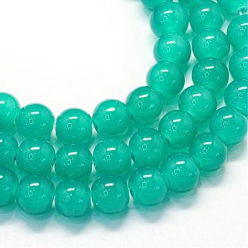 Baking Painted Imitation Jade Glass Round Bead Strands, Dark Cyan, 12~12.5mm, Hole: 1.5mm, about 70pcs/strand, 31.8 inch