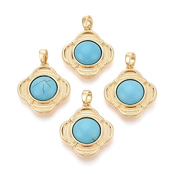 Synthetic Turquoise Pendants, Rhombus Charms with Brass Settings, Real 18K Gold Plated, 21.5x19.5x5~6mm, Hole: 4.5x2.5mm