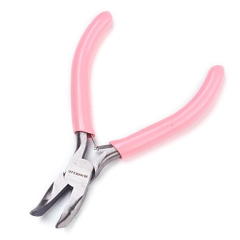 45# Carbon Steel Jewelry Pliers, Bent Nose Pliers, Ferronickel, Pink, 116.5x72.5x9mm