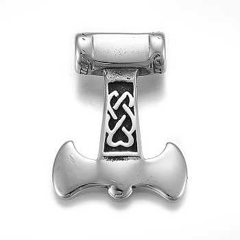 304 Stainless Steel Pendants, Thor's Hammer, Antique Silver, 35x27x8mm, Hole: 6mm