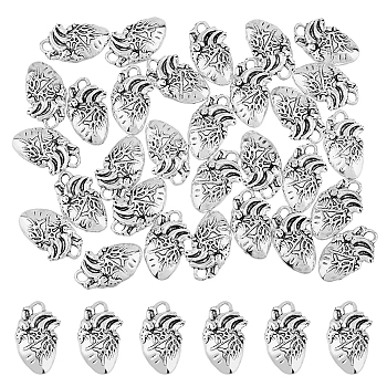 60Pcs Tibetan Style Alloy Pendants, Heart Charm, Antique Silver, 25x16x4mm, Hole: 2.5mm