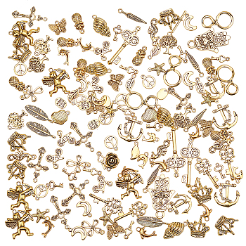 Tibetan Style Alloy Pendants, Lead Free & Cadmium Free, Mixed Shapes, Antique Golden, about 90~100pcs/box