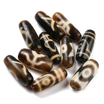 Tibetan Style dZi Beads, Natural Agate Beads, Dyed & Heated, Oval, Mixed Patterns, Coconut Brown, 27~29x10~12.5mm, Hole: 2mm