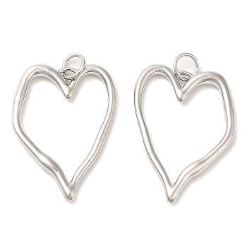 Brass Pendants, with Jump Ring, Long-Lasting Plated, Lead Free & Cadmium Free, Heart Charm, Platinum, 25.5x18.5x2mm, Hole: 3mm
