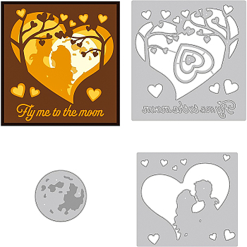 3Pcs 3 Styles Love Theme Carbon Steel Cutting Dies Stencils, for DIY Scrapbooking, Photo Album, Decorative Embossing Paper Card, Stainless Steel Color, Moon, Heart Pattern, 5~10.9x5~11.5x0.08cm, 1pc/style
