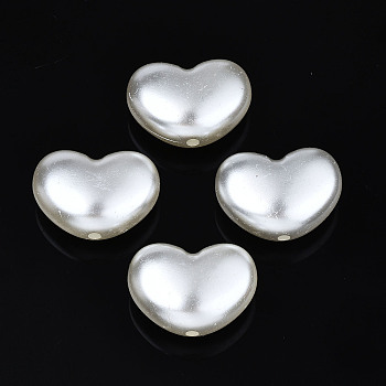 ABS Plastic Imitation Pearl Beads, Heart, Creamy White, 15.5x21x9.5mm, Hole: 2mm